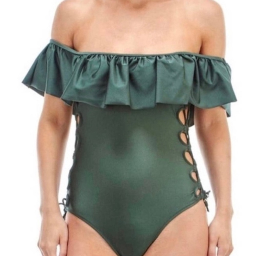NWT TiniBikini One Piece Ruffle Top Swimsuit, Black, S